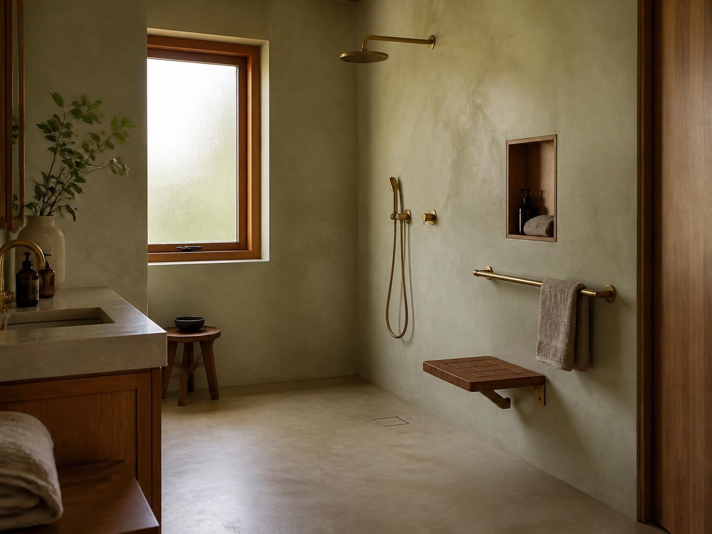Level-access wet room with open shower area